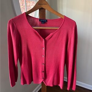 Ann Taylor Vibrant Scarlet Red 100% Silk Cardigan